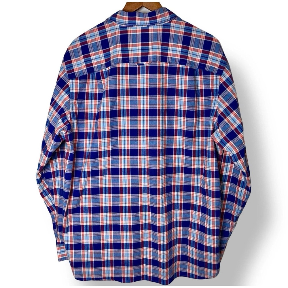 L.L.Bean Men's Large Scotch Plaid 100% Cotton Button Up Shirt Blue Orange White - Picture 3 of 8